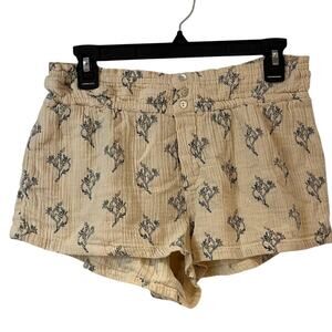 Zara Cream Ecru Print Button Front Knit Shorts Size Small